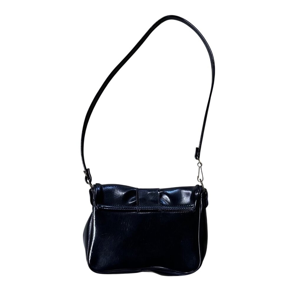 Vintage Purse Black Patent Shoulder Bag Bow Gold Metal Clasp Mid Century Retro - Picture 3 of 15
